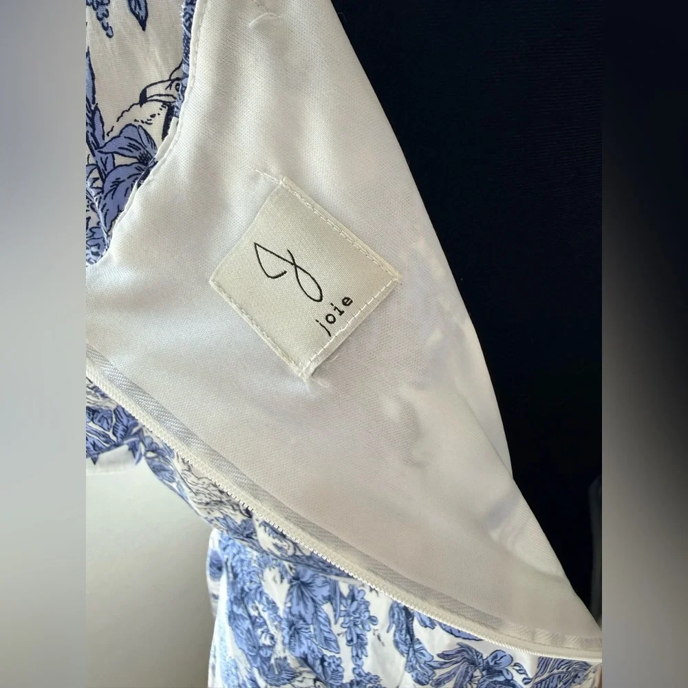 Joie Blue and White Toile print preppy midi dress Cottagecore zip back XL EUC - Picture 9 of 17